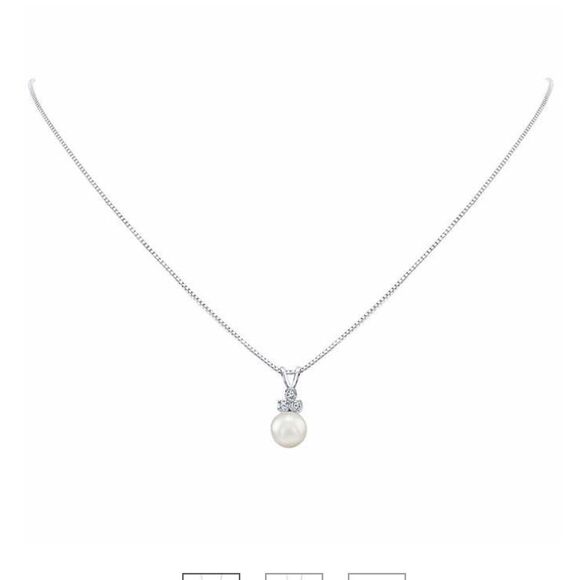 Akoya Cultured 8-8.5mm Pearl & 0.13 ctw Diamond 14kt White Gold Pendant - Picture 2 of 5